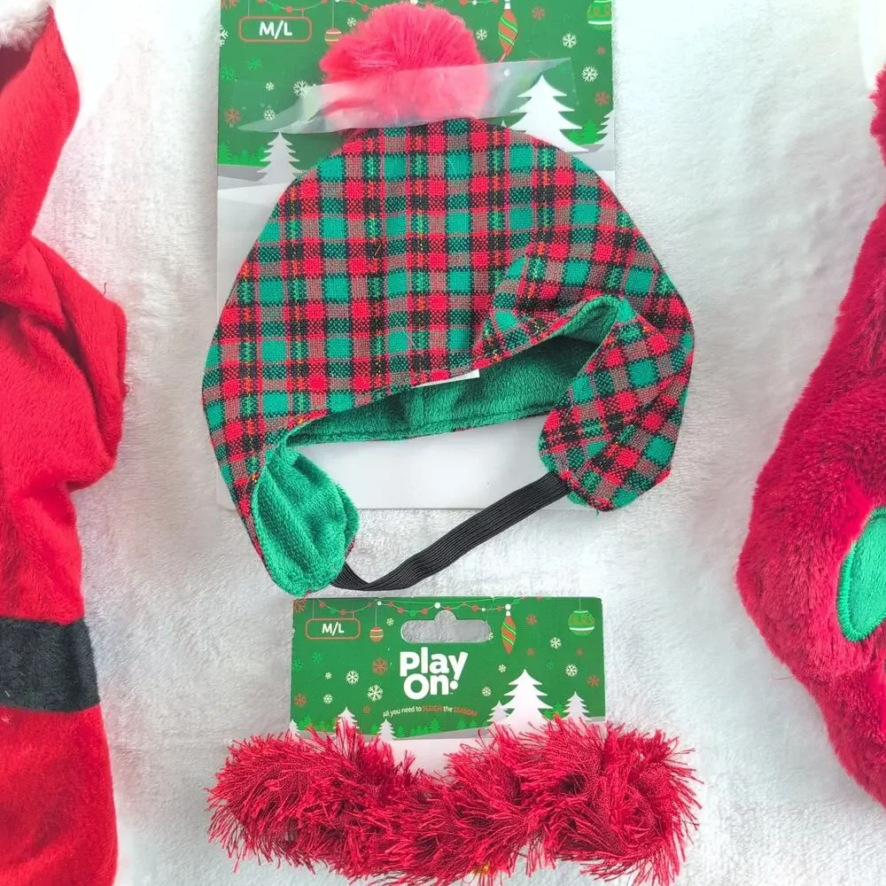 Lot of (7) Dog / Pet S/M Christmas Accessories Collars, Stocking, Coats & Hat